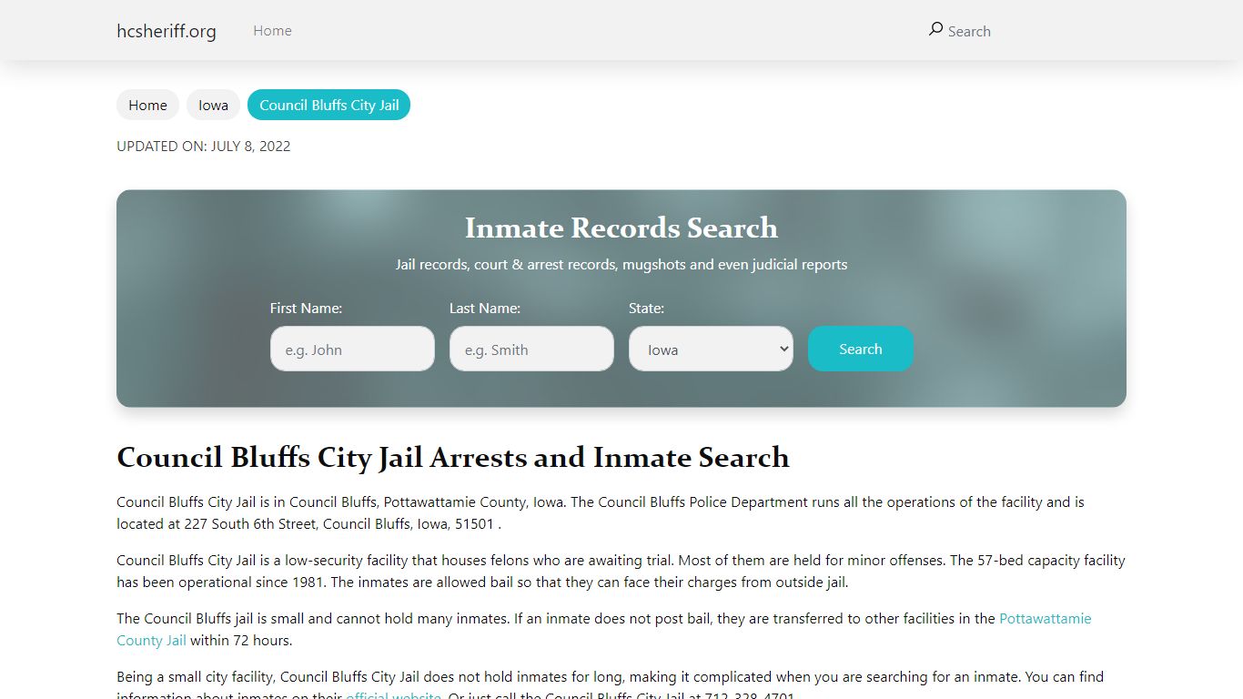 Council Bluffs City Jail Arrests and Inmate Search